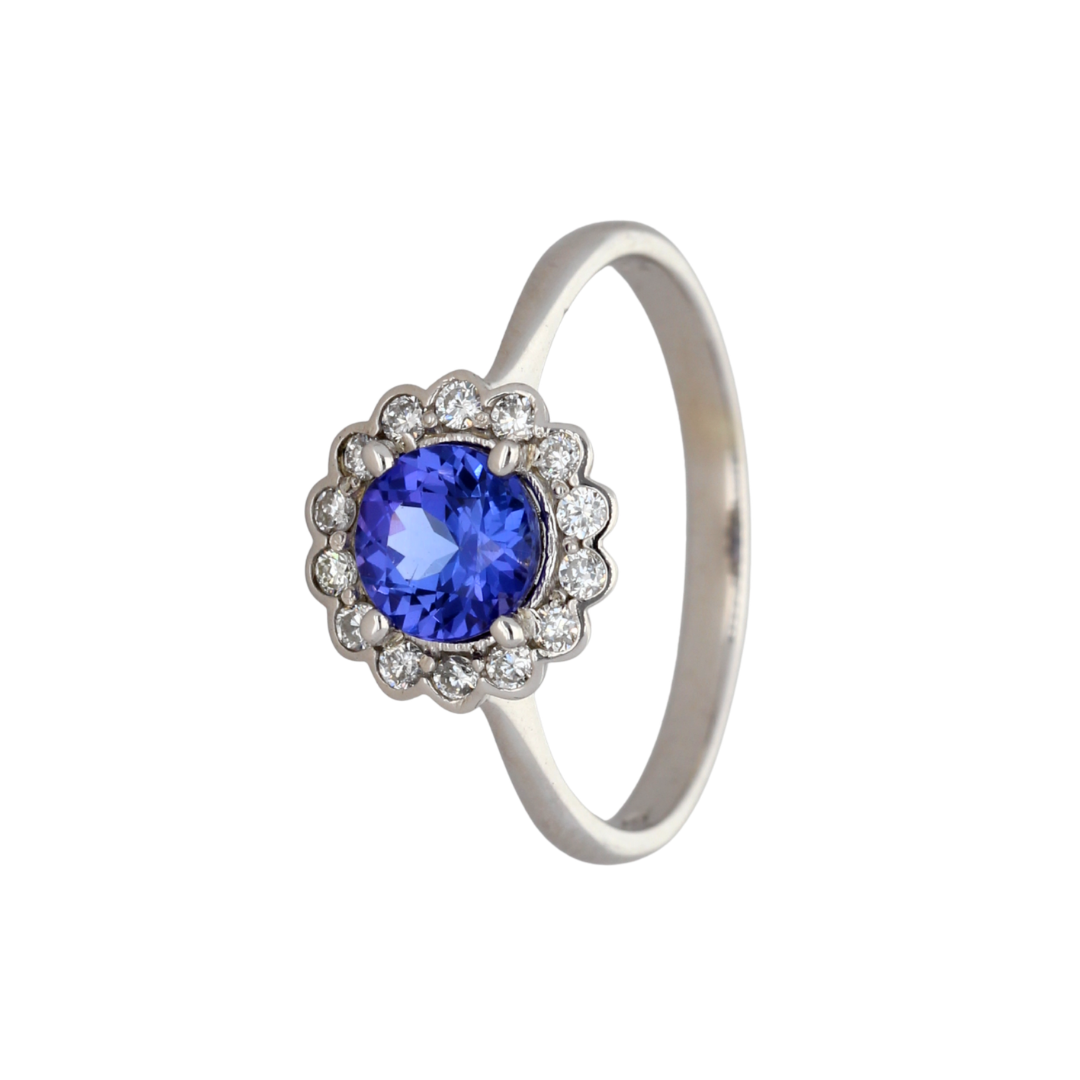 9k Gold Tanzanite Lab Diamond Halo Ring