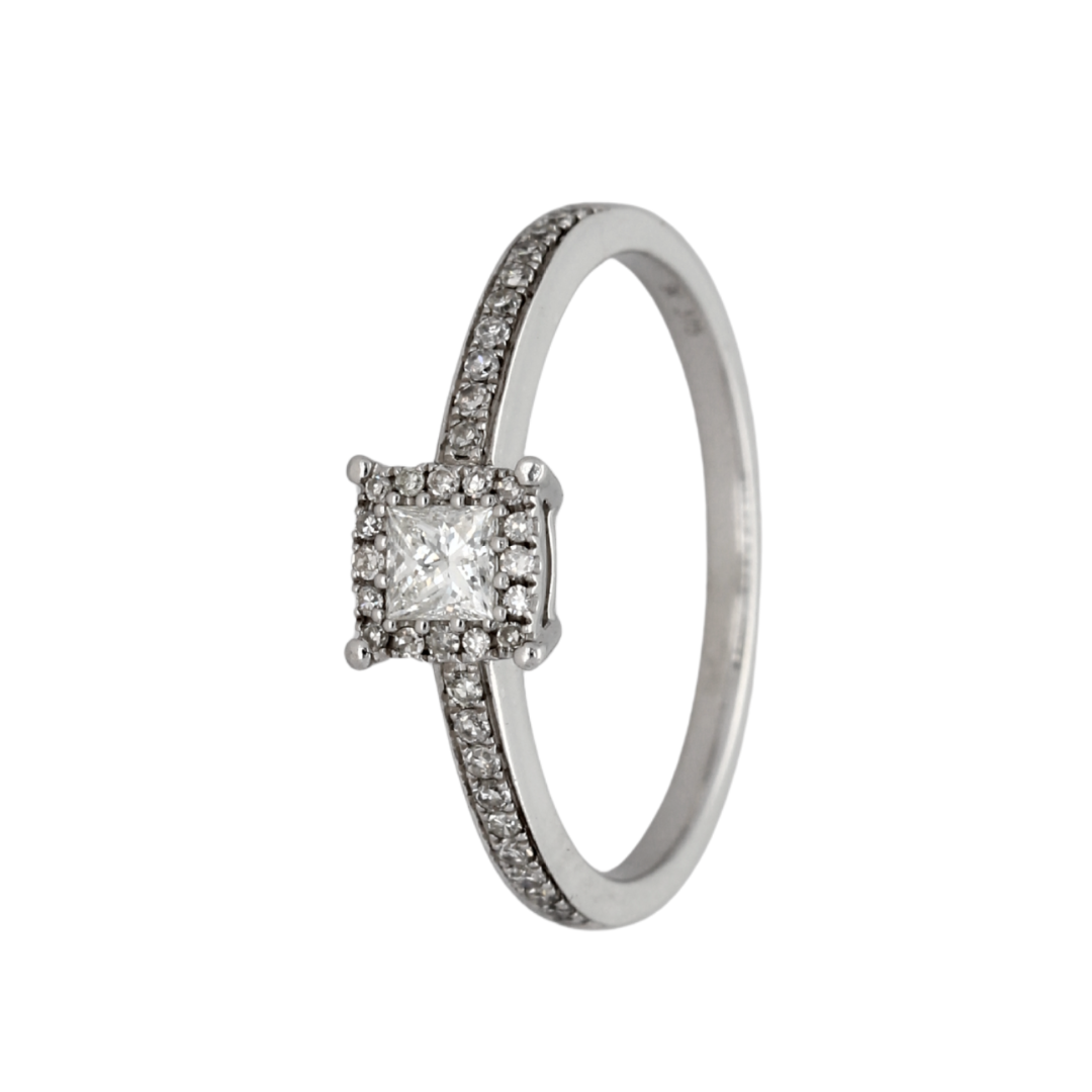9k White Gold Diamond Princess Engagement Ring