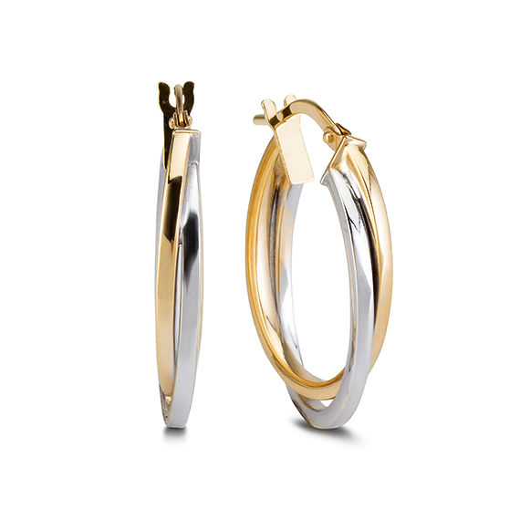 9k Yellow and White Gold Cross Over Hoop Earring (26mm)