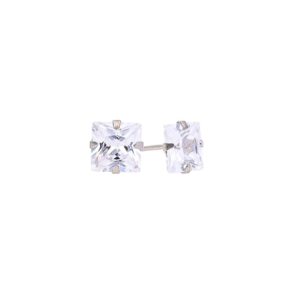 9k White Gold 6mm Cubic Zirconia Square-H Stud