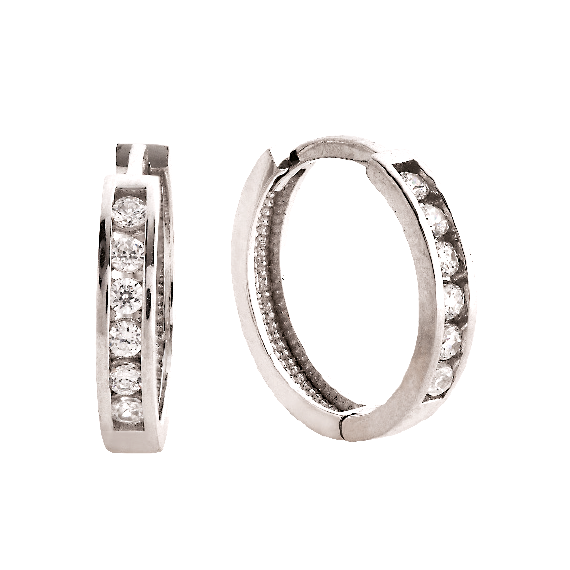 9k White Gold Cubic Zirconia Channel Huggie Earring