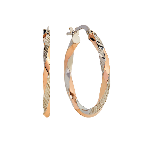 9kt Gold Two Tone Twisted 25mm Hoop Earrings