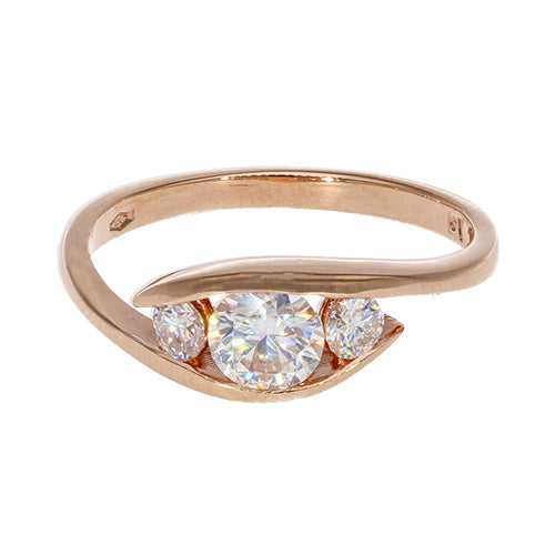 9k Rose Gold Trinity Swirl GH Moissanite Ring 0.75ct