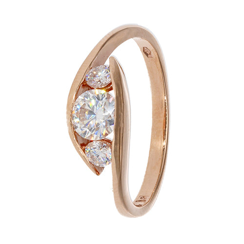 9k Rose Gold Trinity Swirl GH Moissanite Ring 0.75ct