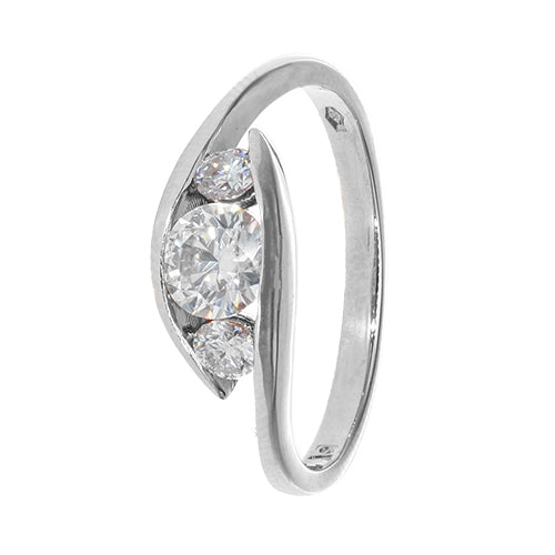 9k White Gold Trinity Swirl GH Moissanite Ring 0.75ct