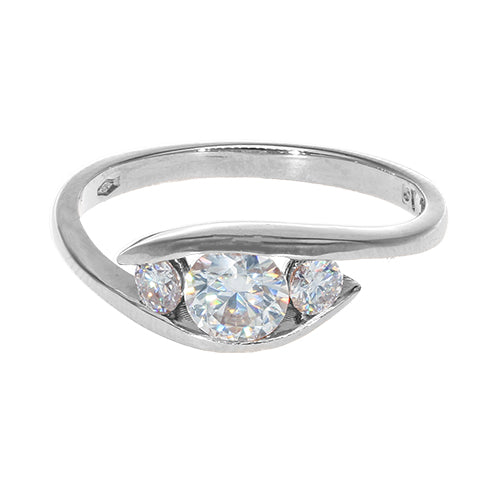 9k White Gold Trinity Swirl GH Moissanite Ring 0.75ct