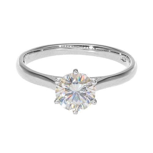 9k White Gold 6 Claw Solitaire Moissanite Ring (1.00ct)