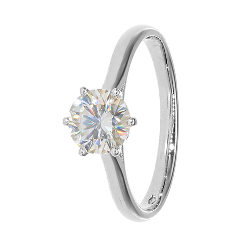 9k White Gold 6 Claw Solitaire Moissanite Ring (1.00ct)
