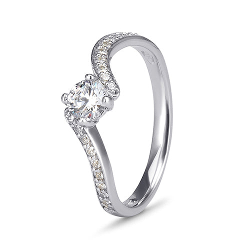 9k White Gold Cubic Zirconia Solitaire With Pave Bypass Ring (0.35ct)