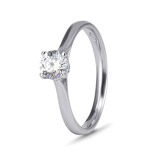 9k White Gold Cubic Zirconia Solitaire Ring Side Cubic Zirconia's On Bridge (0.50ct)