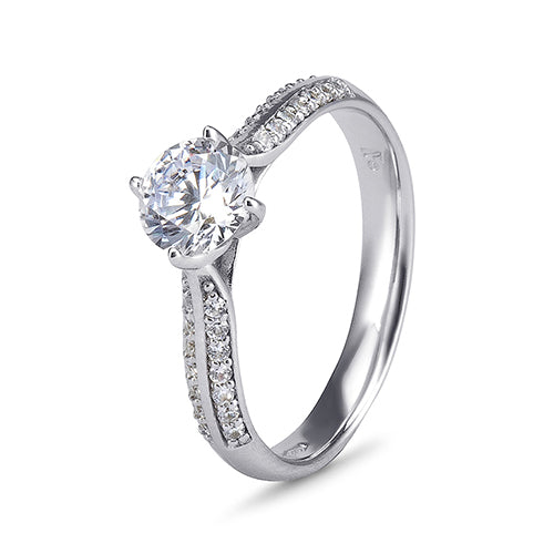 9k White Gold Cubic Zirconia Solitaire 2 Row Pave Ring (0.75ct)