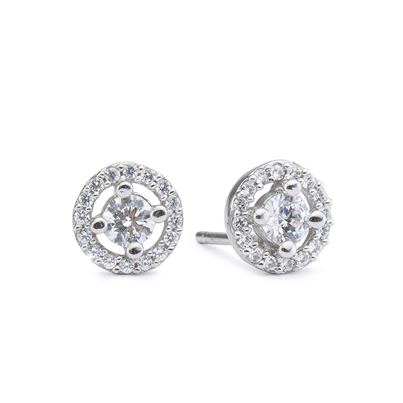 9k White Gold Cubic Zirconia Halo Earrings