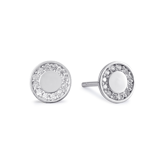 9k White Gold Round Cubic Zirconia Stud Earrings
