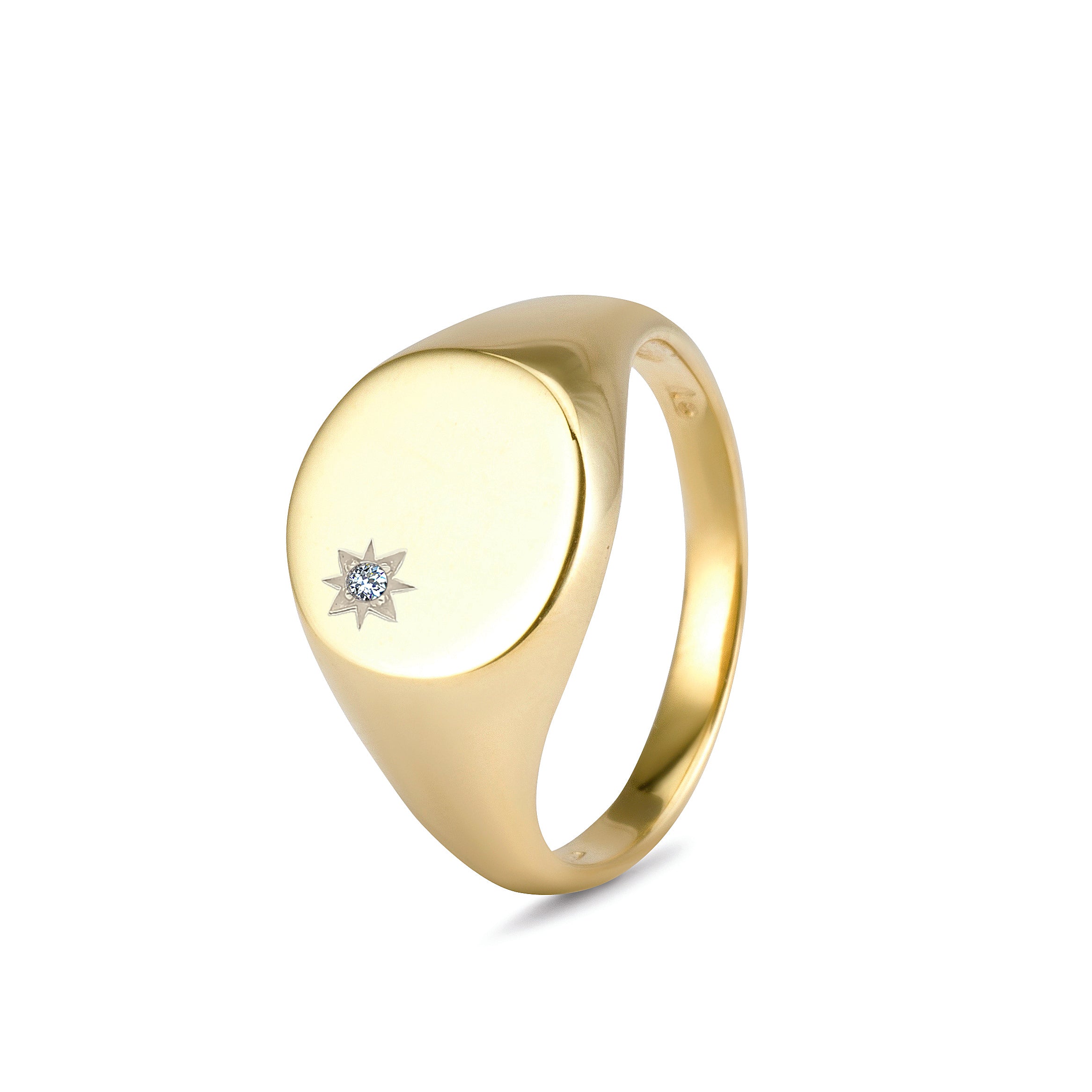 Round Signet Ring with Diamond (11mm)