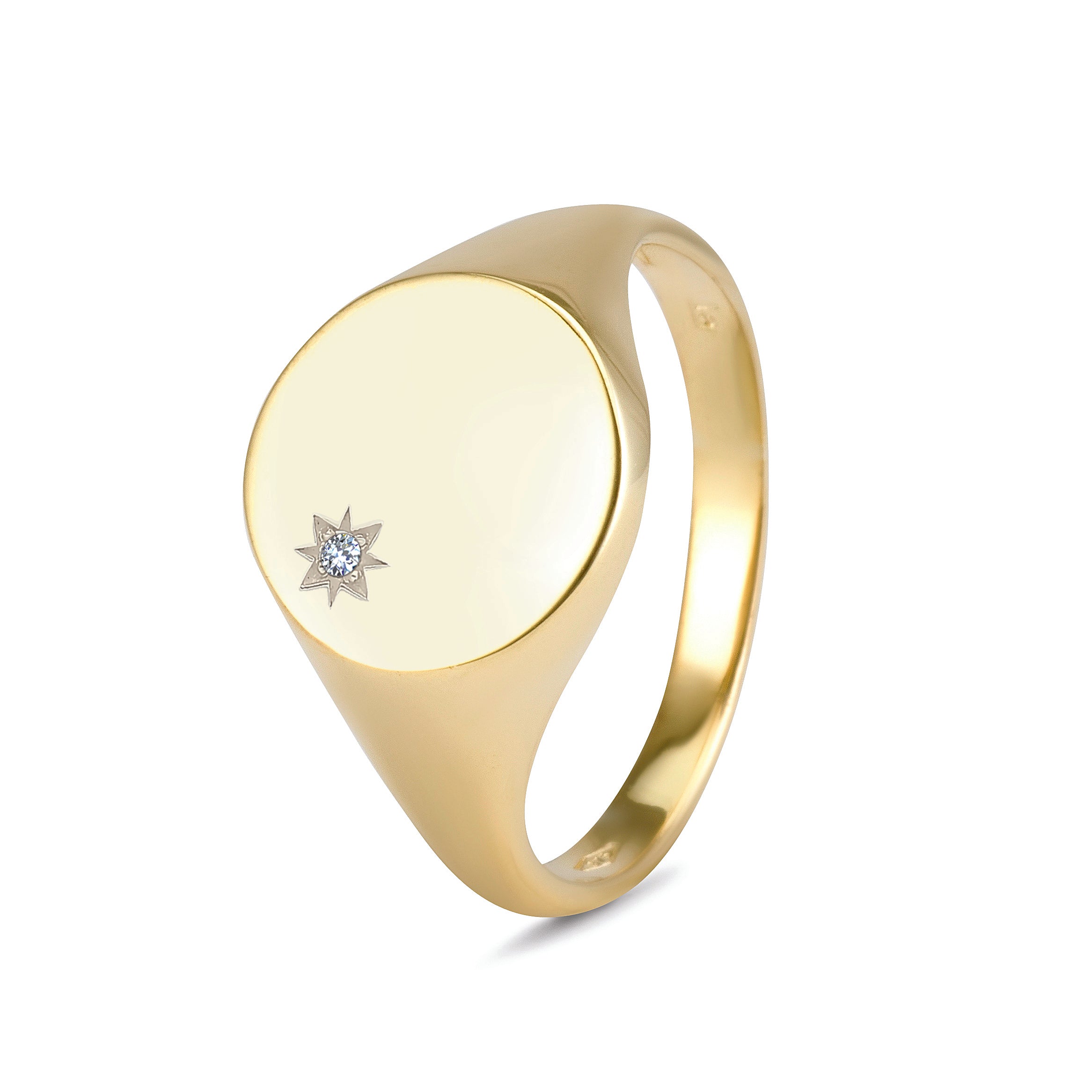 Round Signet Ring with Diamond (13mm)