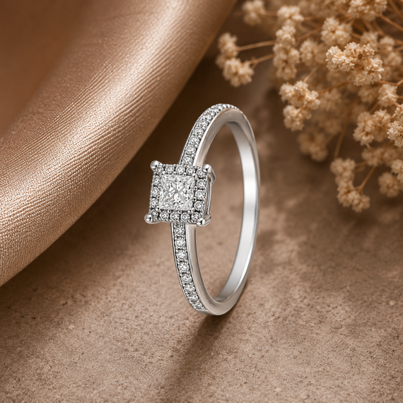 9k White Gold Diamond Princess Engagement Ring