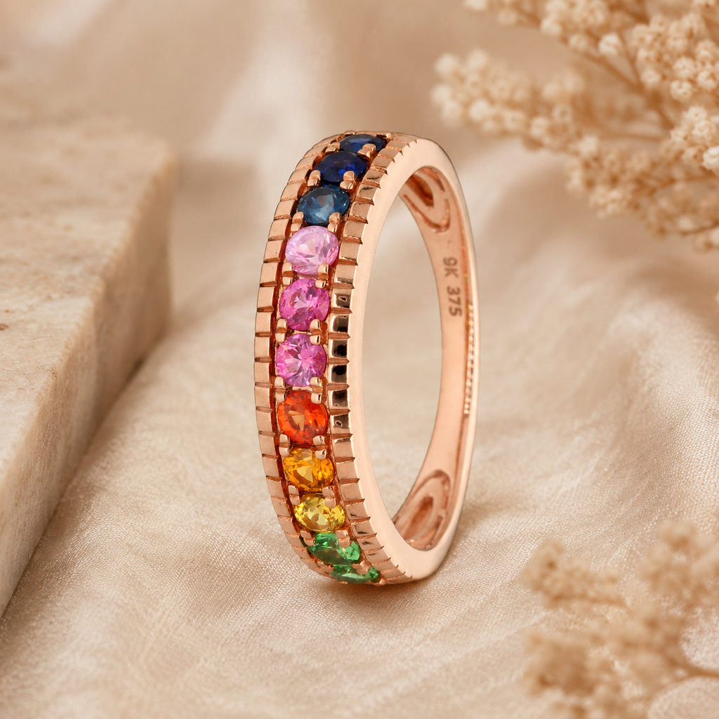 9k Rose Gold Mixed Sapphire & Garnet Ring