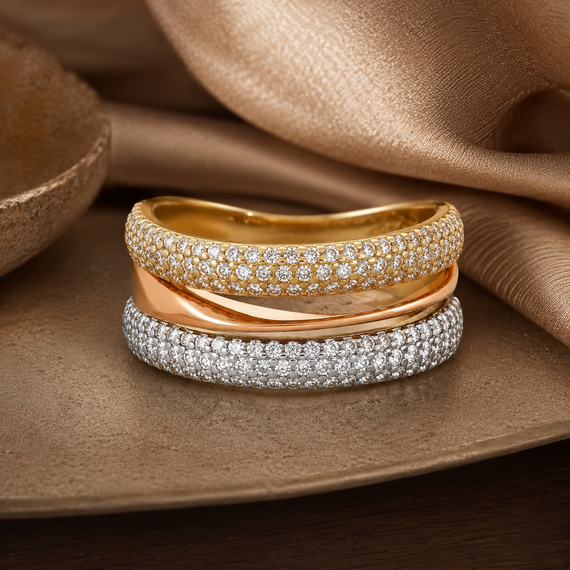 9k Gold Tri Colour Cubic Zirconia Ring