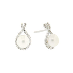 9k White Gold Pearl Diamond Earring