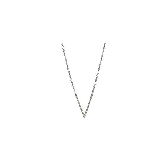 9k White Gold Diamond V Bar Necklace (0.10ct)