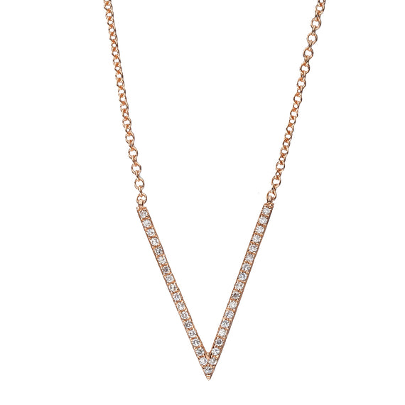 9k Rose Gold Diamond V Bar Necklace (0.10ct)