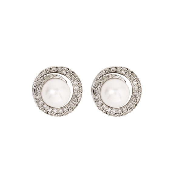 9k White Gold Diamond & White Fresh Water Pearl Stud Earring (0.20ct)