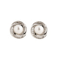 9k White Gold, Diamond & White Fresh Water Pearl Swirl Studs (0.10ct)