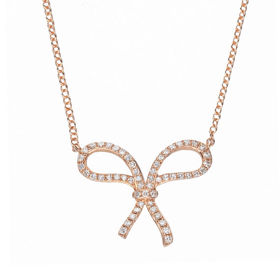 9k Rose Gold Diamond Bow Necklace (0.18ct)