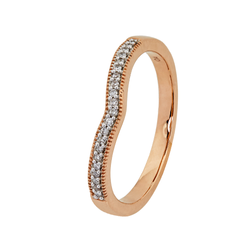 9k Rose Gold Pave Diamond Curved Ring (0.07ct)