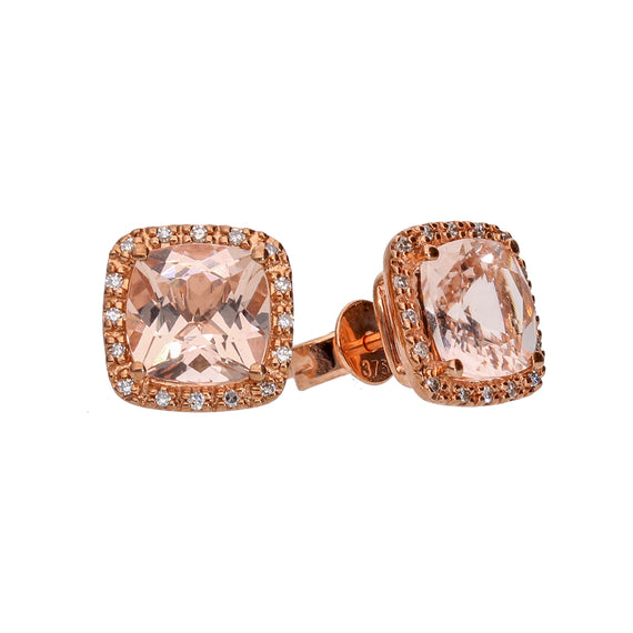 9k Rose Gold 2.6ct Morganite & Diamond Earring