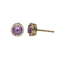 9k Gold Amethyst & Diamond Round Earrings (0.11ct)