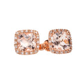 9k Rose Gold Cushion Cut Morganite & Diamond Earring (M2.54, D0.1)k