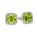 9k White Gold 3.2ct Cushion Cut Peridot & Diamond Earring