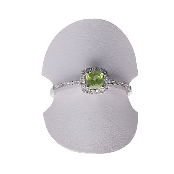 9k White Gold Peridot Quartz Diamond Ring