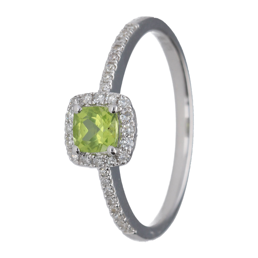9k White Gold Peridot Quartz Diamond Ring