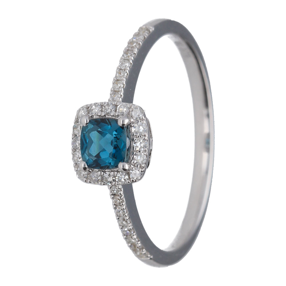 9k White Gold London Blue Topaz & Diamond Ring