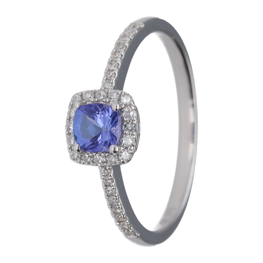 9k White Gold Tanzanite & Diamond Ring