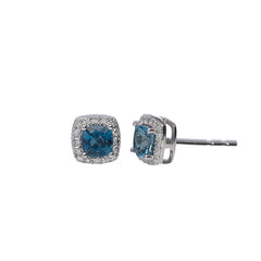9k White Gold London Blue Topaz & Diamond Earrings