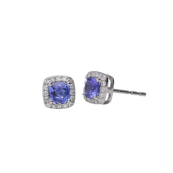 9k White Gold Tanzanite Diamond Earrings
