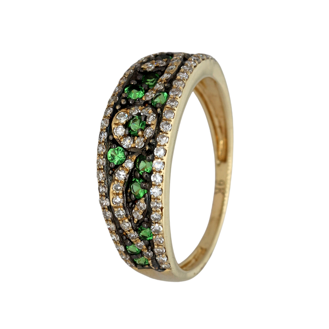 9k Gold Diamond Tsavorite Garnet Ring