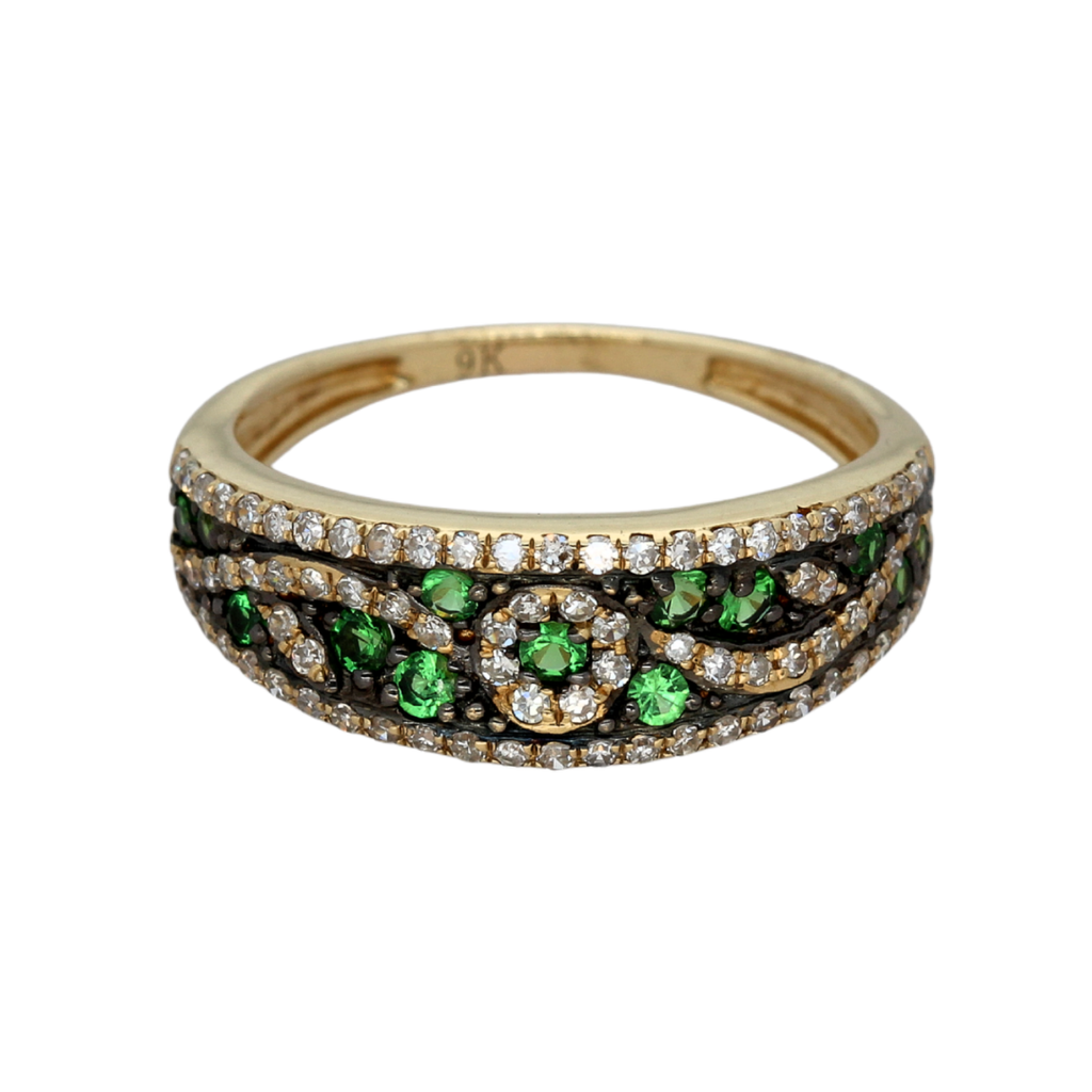 9k Gold Diamond Tsavorite Garnet Ring