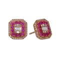9k Rose Gold Diamond Baguette Pink Ruby Earrings