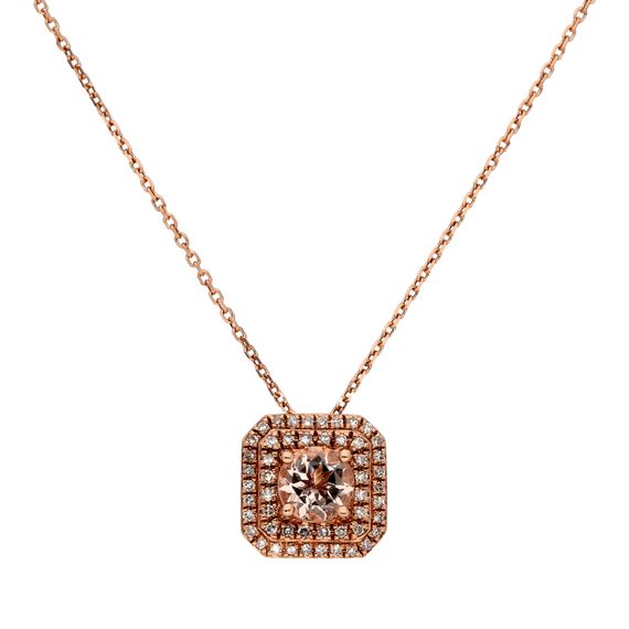 9k Rose Gold Diamond Morganite Necklace