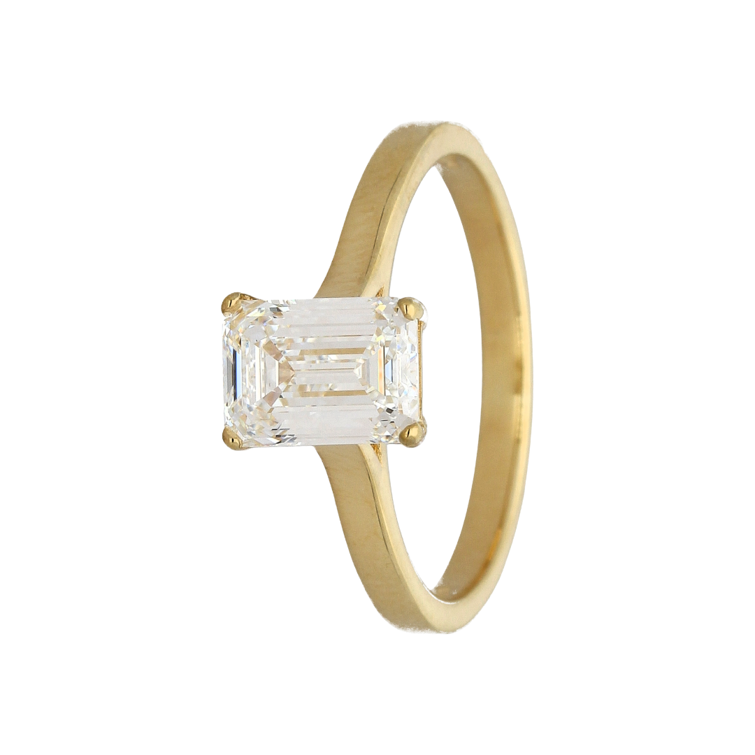9k Gold Emerald Lab Diamond Ring 1.55ct