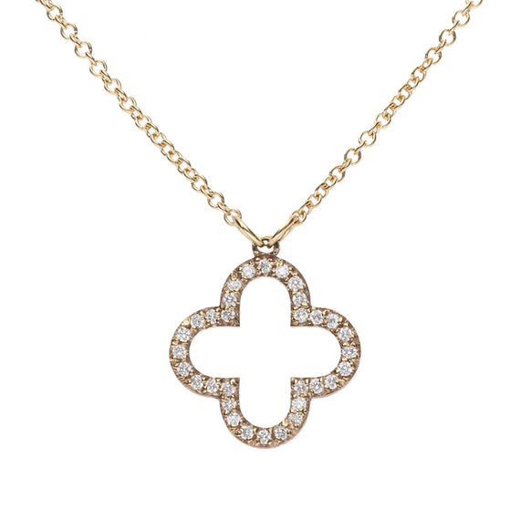 9k Gold Clover Pave Diamond Necklace