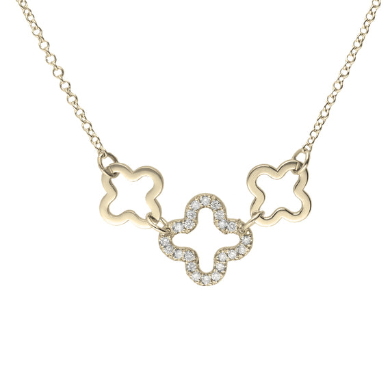 9k Gold Multi Diamond Clover Link Necklace (1.3mm)