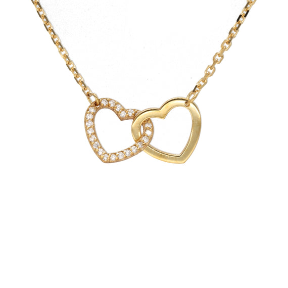 9k Gold Diamond Heart Interlocking Necklace
