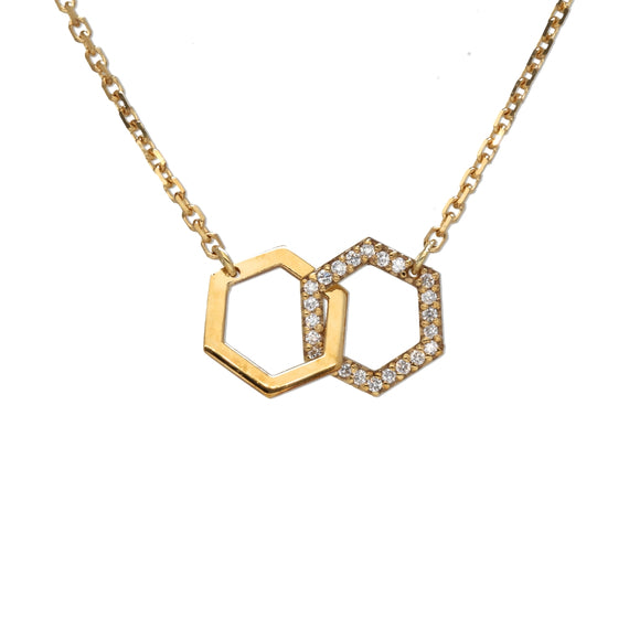 9k Gold Diamond Hexagon Interlocking Necklace