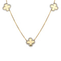 9k Gold 5 Station Diamond Clover Paperclip Necklace 0.75ct