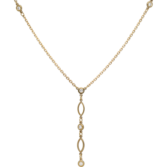 9k Gold Diamond by the Yard Navette Dropper Necklace (0.15ct)